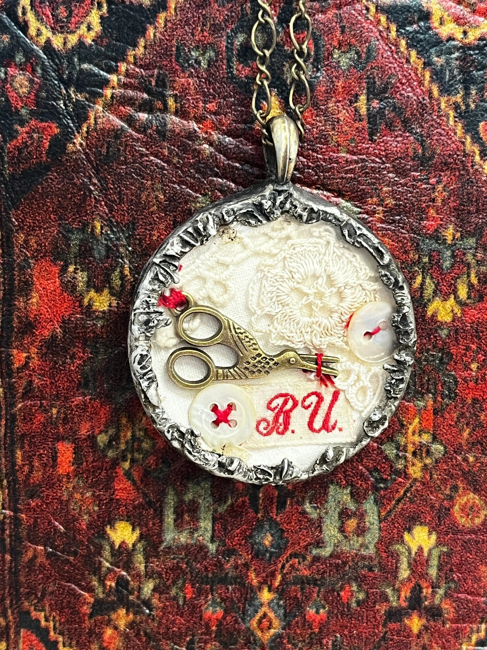 #37 Vintage Stitching Necklace by The Queen Bee Handmade The Queen Bee Handmade