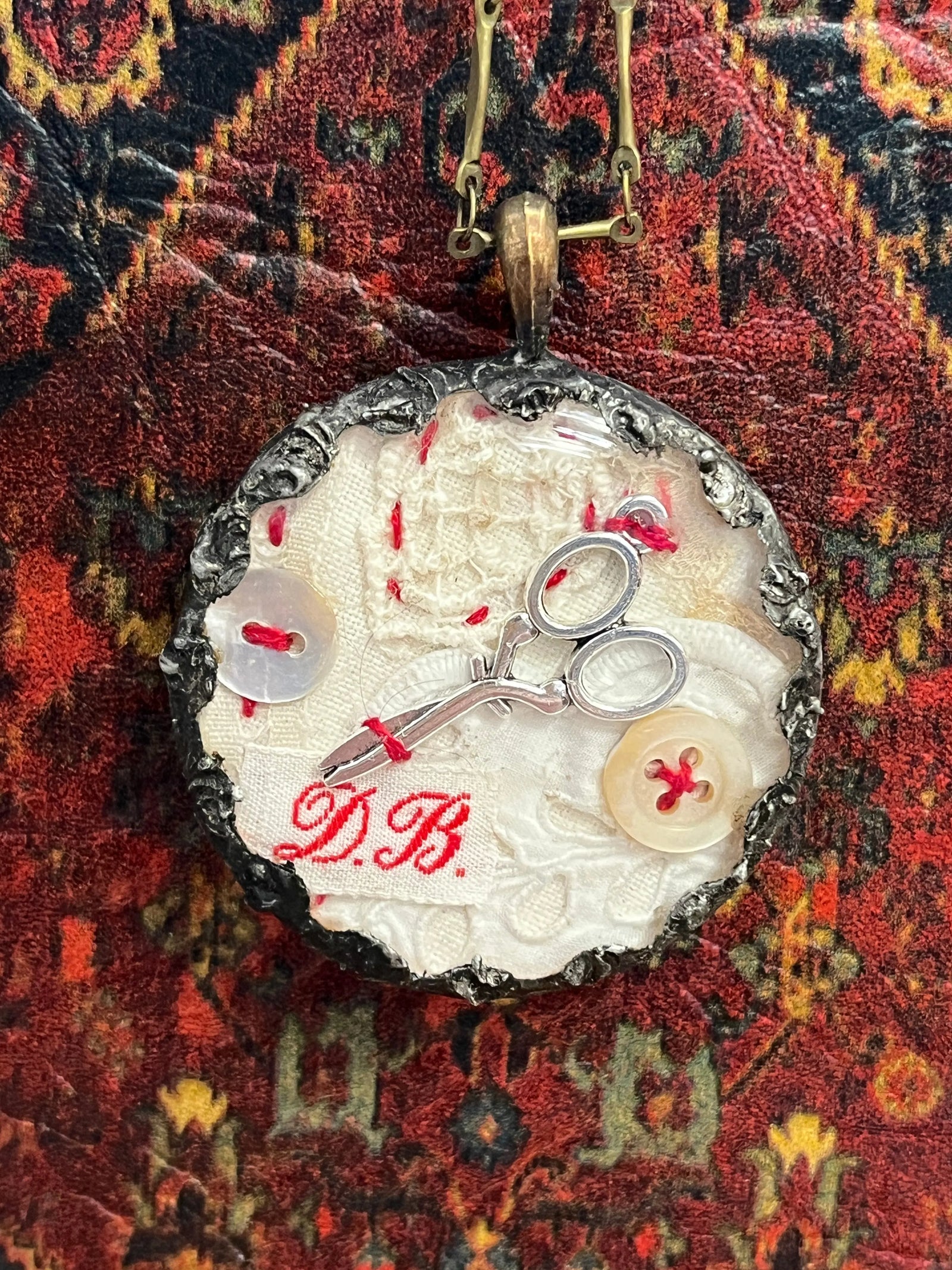 #38 Vintage Stitching Necklace by The Queen Bee Handmade The Queen Bee Handmade