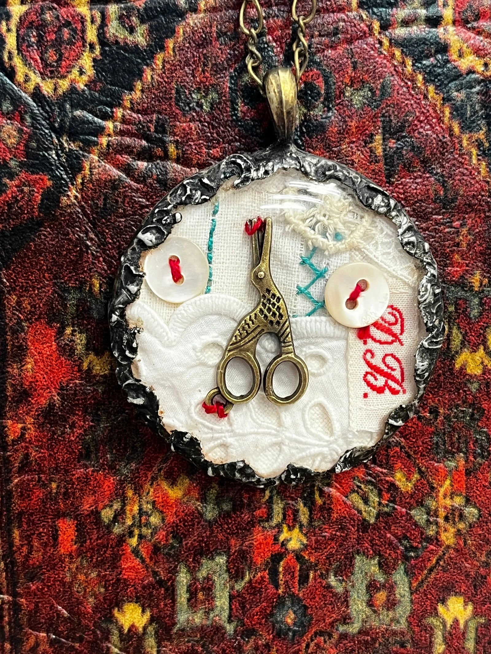 #39 Vintage Stitching Necklace by The Queen Bee Handmade The Queen Bee Handmade