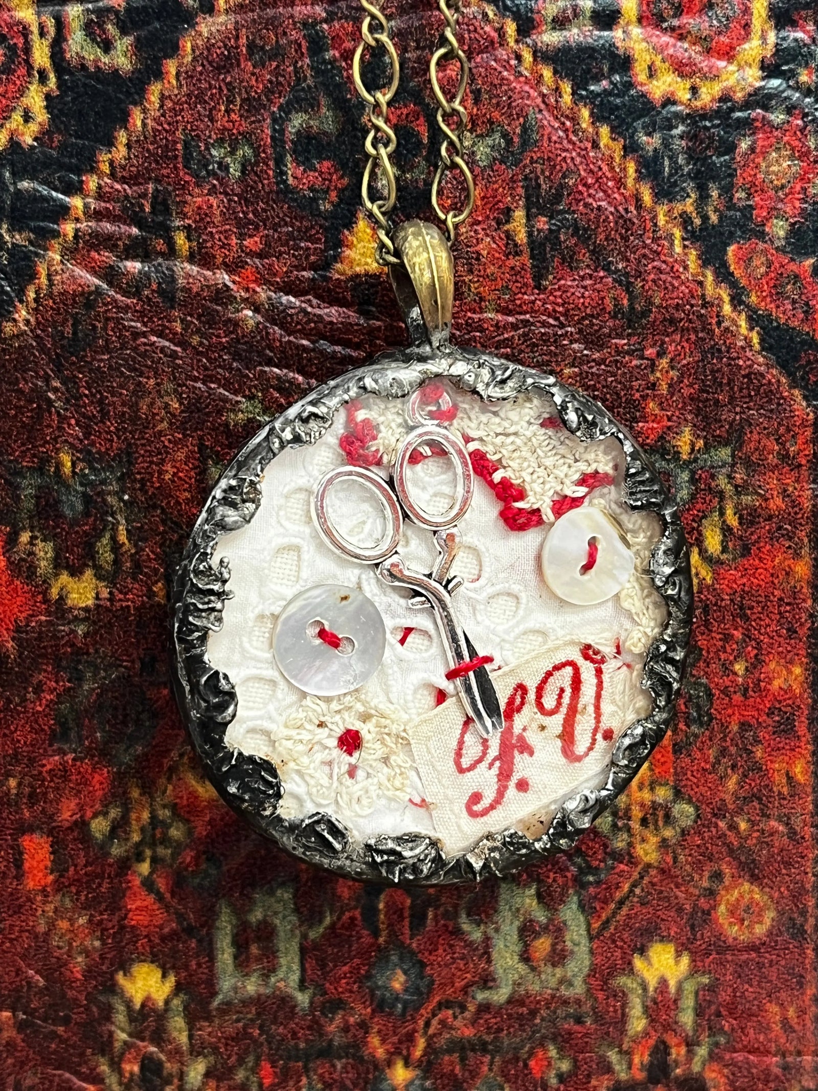 #40 Vintage Stitching Necklace by The Queen Bee Handmade The Queen Bee Handmade