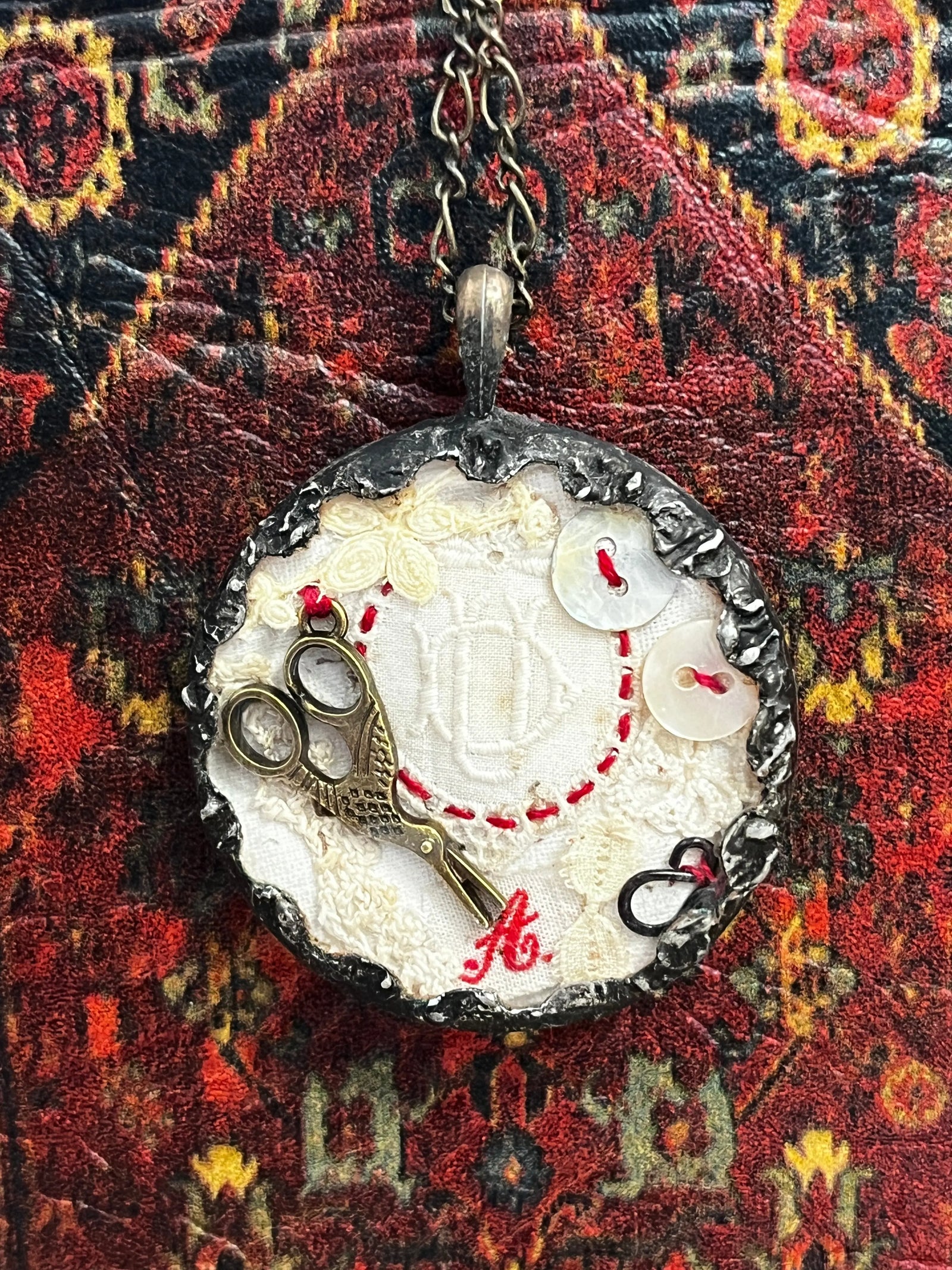 #41 Vintage Stitching Necklace by The Queen Bee Handmade The Queen Bee Handmade