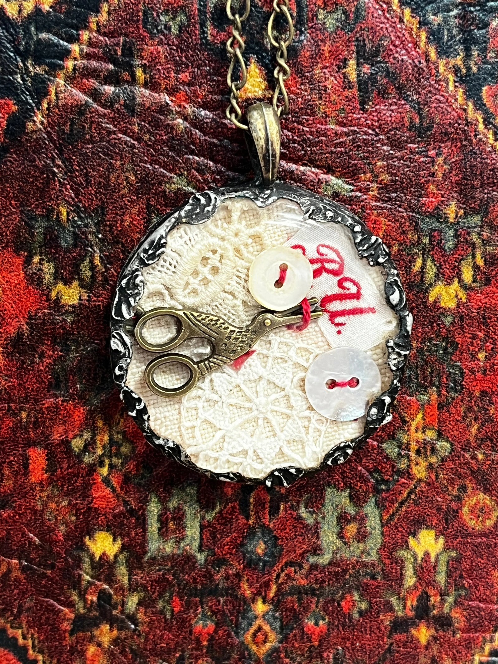 #42 Vintage Stitching Necklace by The Queen Bee Handmade The Queen Bee Handmade