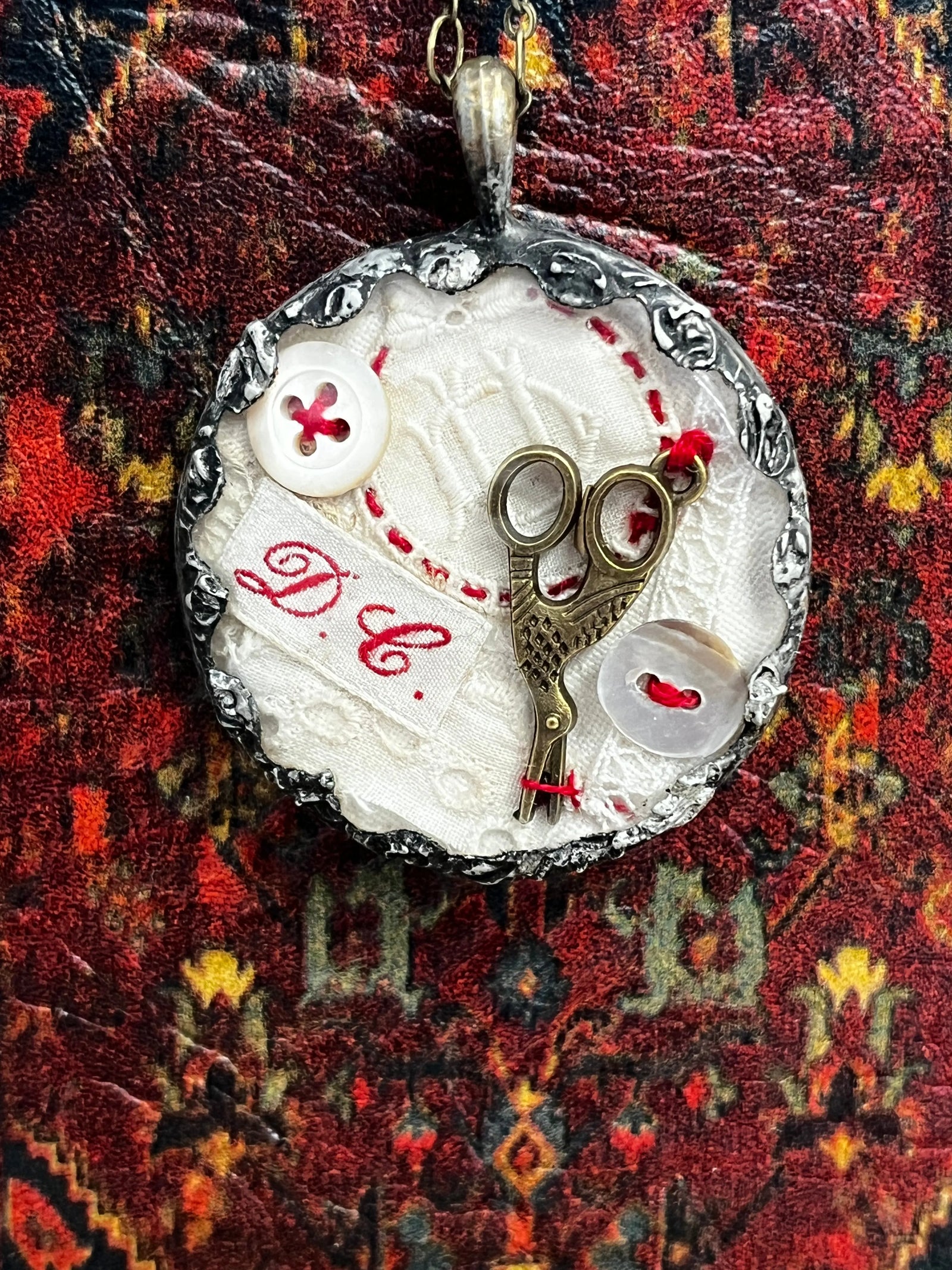 #43 Vintage Stitching Necklace by The Queen Bee Handmade The Queen Bee Handmade