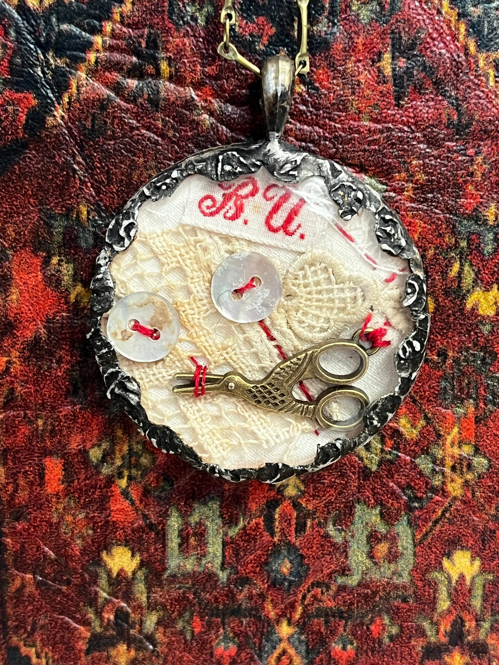 #44 Vintage Stitching Necklace by The Queen Bee Handmade The Queen Bee Handmade