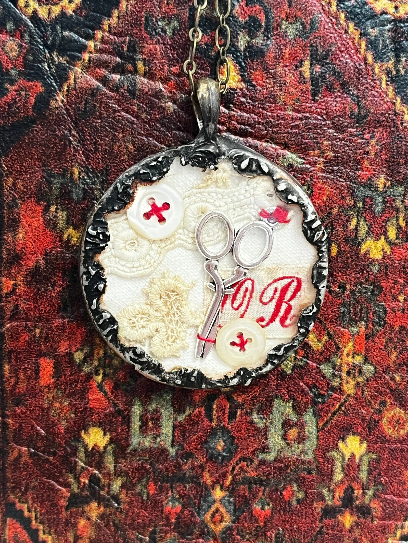 #45 Vintage Stitching Necklace by The Queen Bee Handmade The Queen Bee Handmade