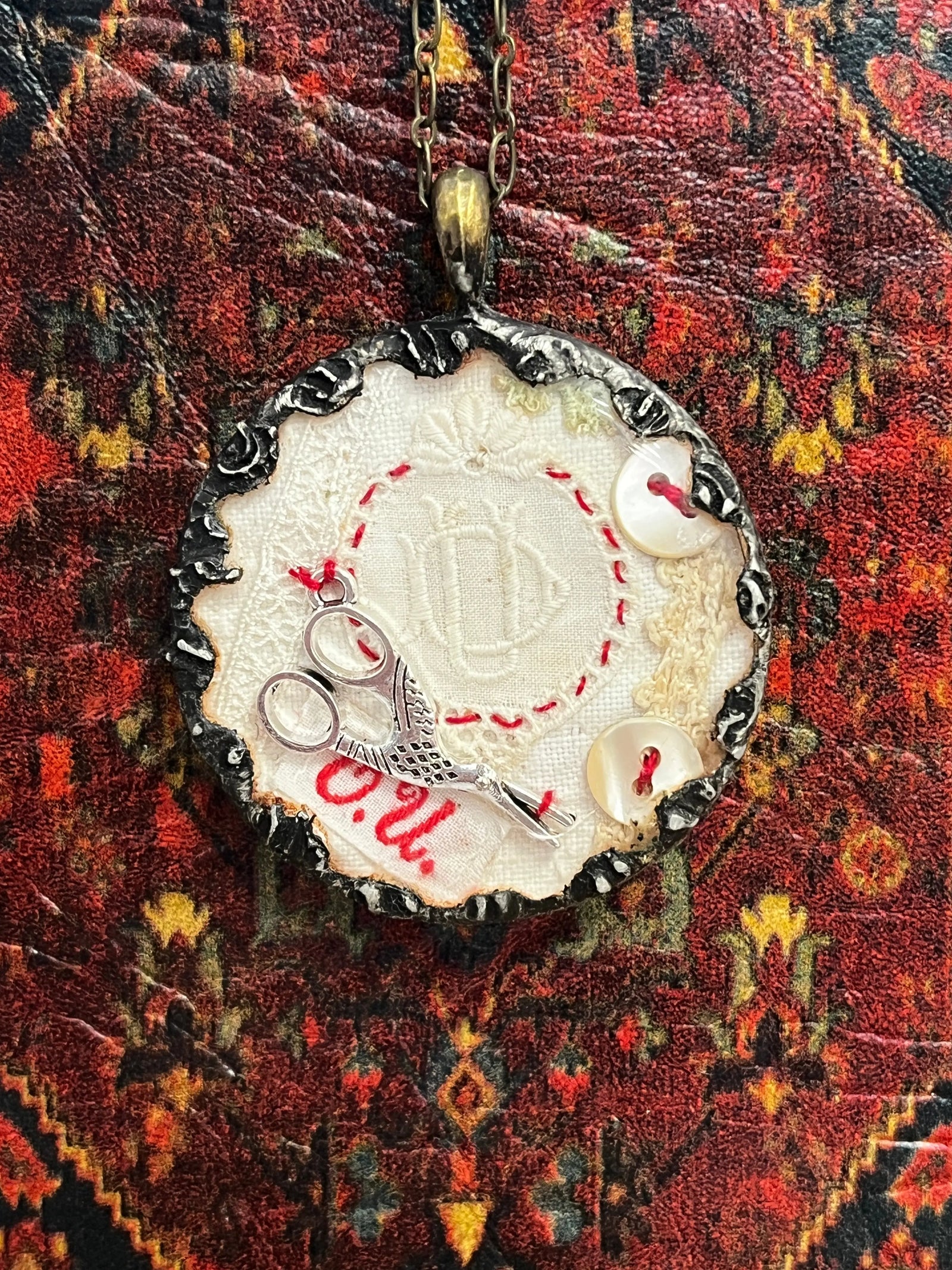 #46 Vintage Stitching Necklace by The Queen Bee Handmade The Queen Bee Handmade