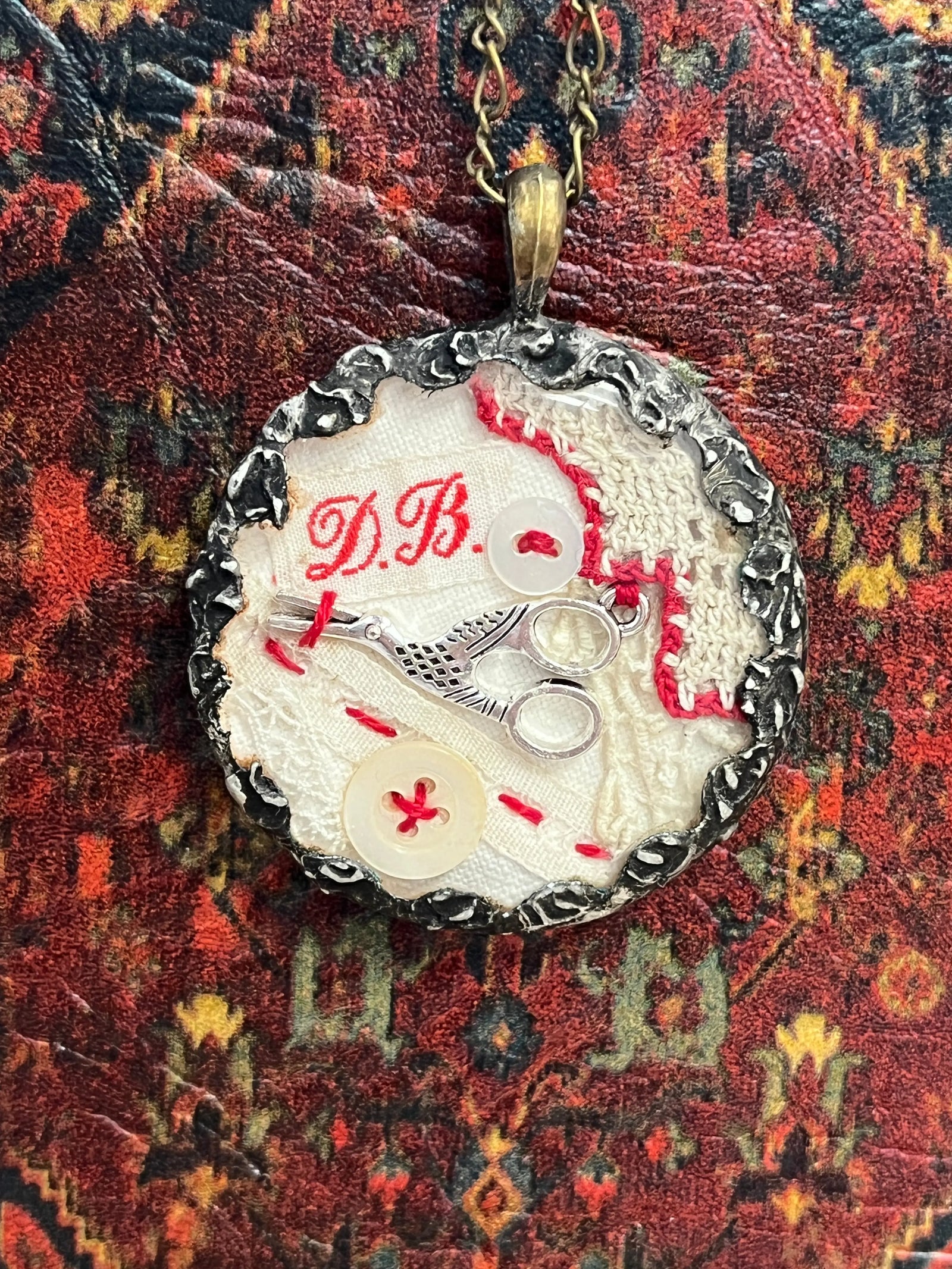 #47 Vintage Stitching Necklace by The Queen Bee Handmade The Queen Bee Handmade