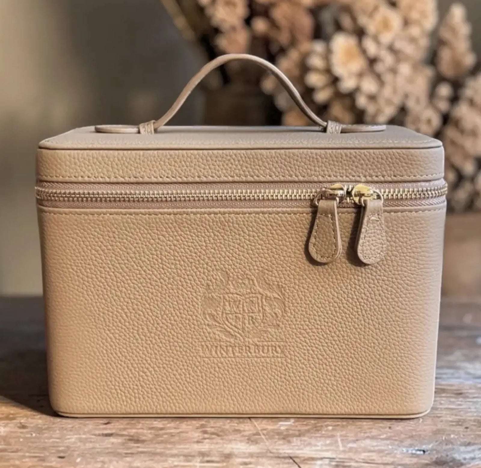Khaki Leather Double Tray Needlework Sewing Case by WinterBury WinterBury
