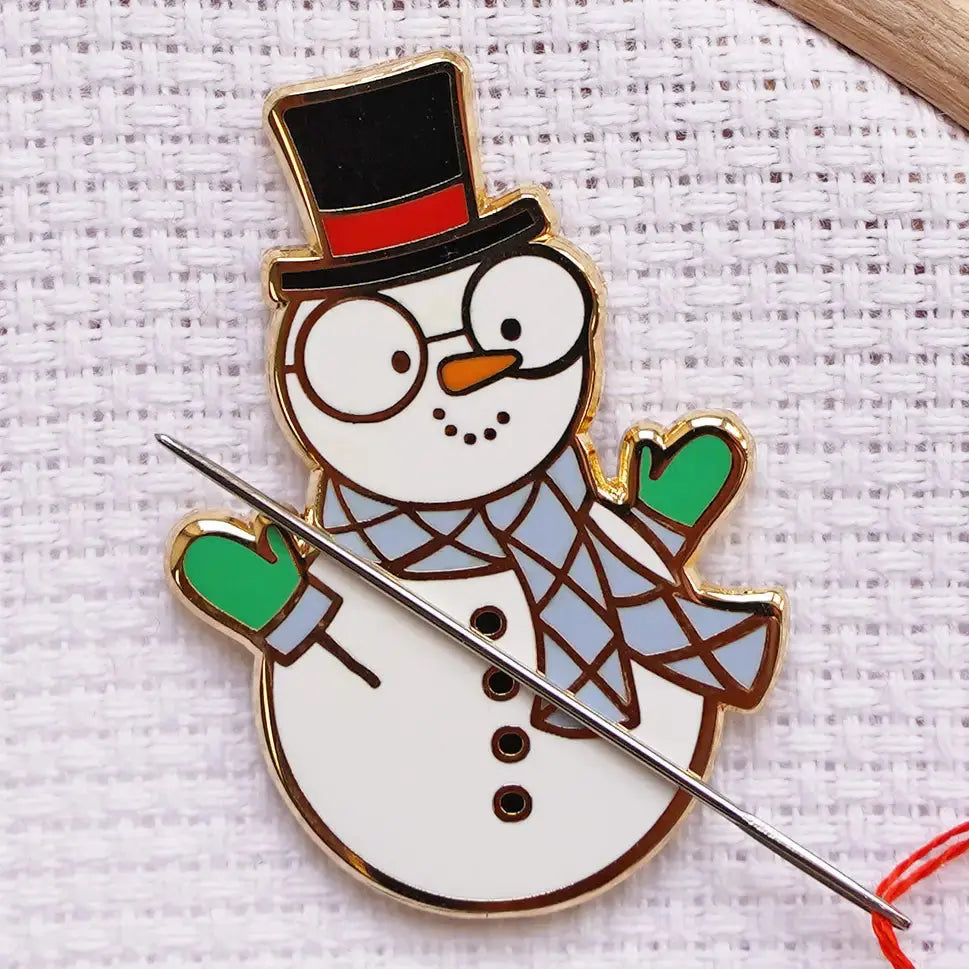 Needle Minder - Snowman with Glasses Caterpillar Cross Stitch