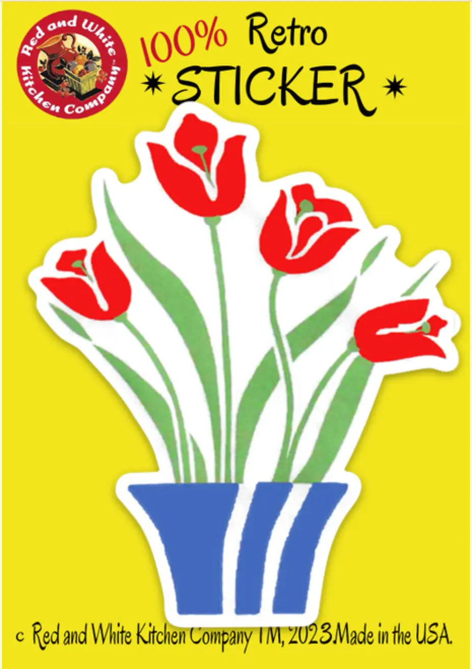 Red Tulips Retro Sticker by Red and White Kitchen Company Red and White Kitchen Company