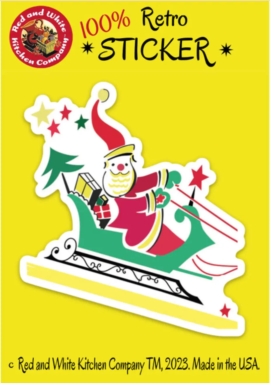 Santa's Christmas Ride Retro Sticker by Red and White Kitchen Company Red and White Kitchen Company