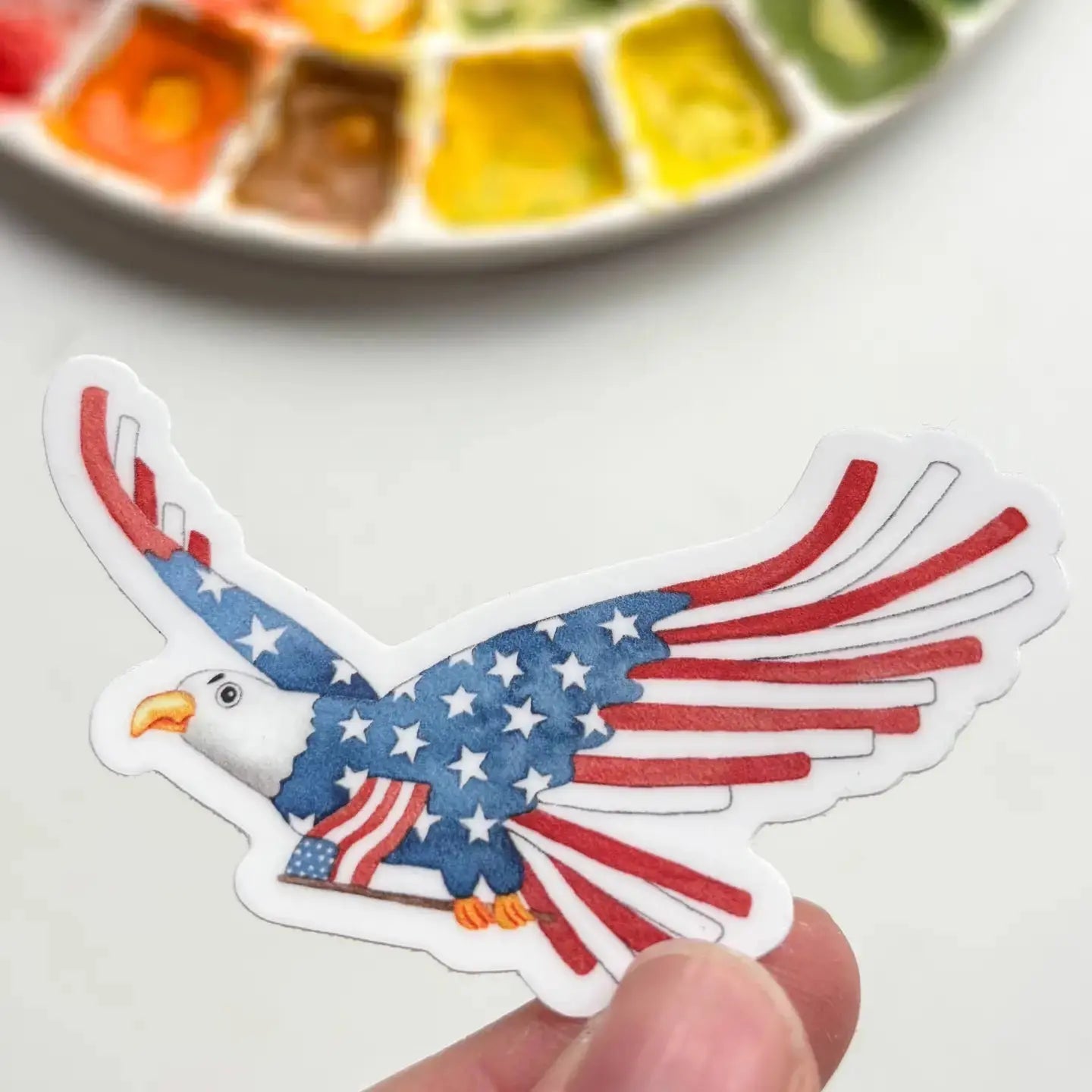 Sticker - American Flag Eagle Owlfeathers Watercolor