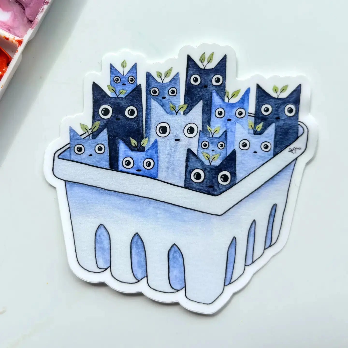 Sticker - Blueberry Cats Owlfeathers Watercolor