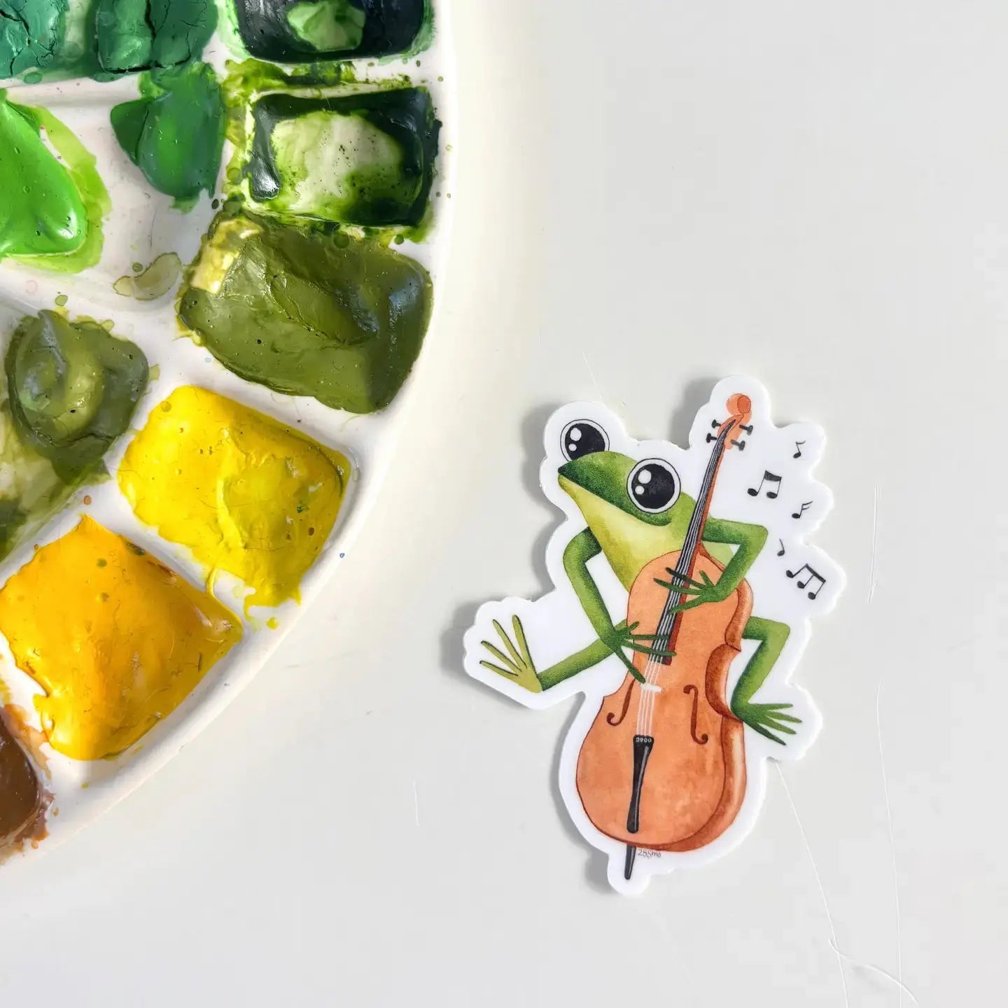 Sticker - Cello Playing Frog Owlfeathers Watercolor