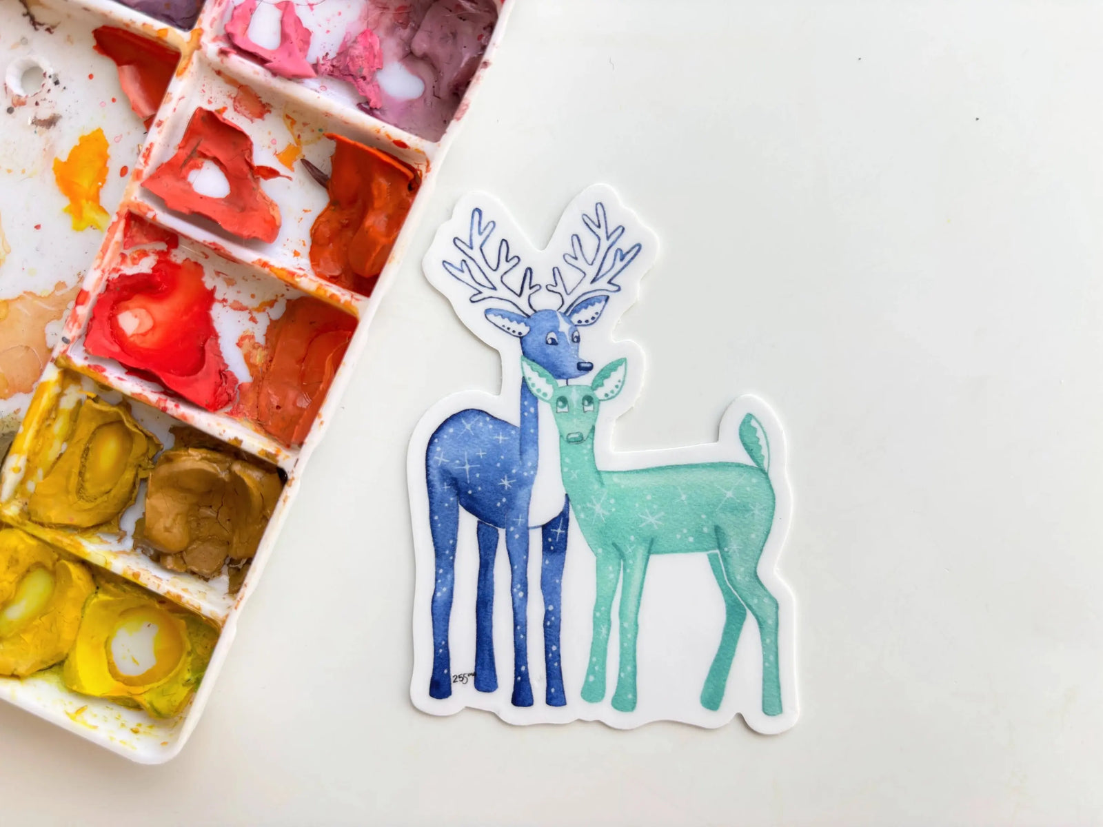 Sticker - Deer Couple Owlfeathers Watercolor