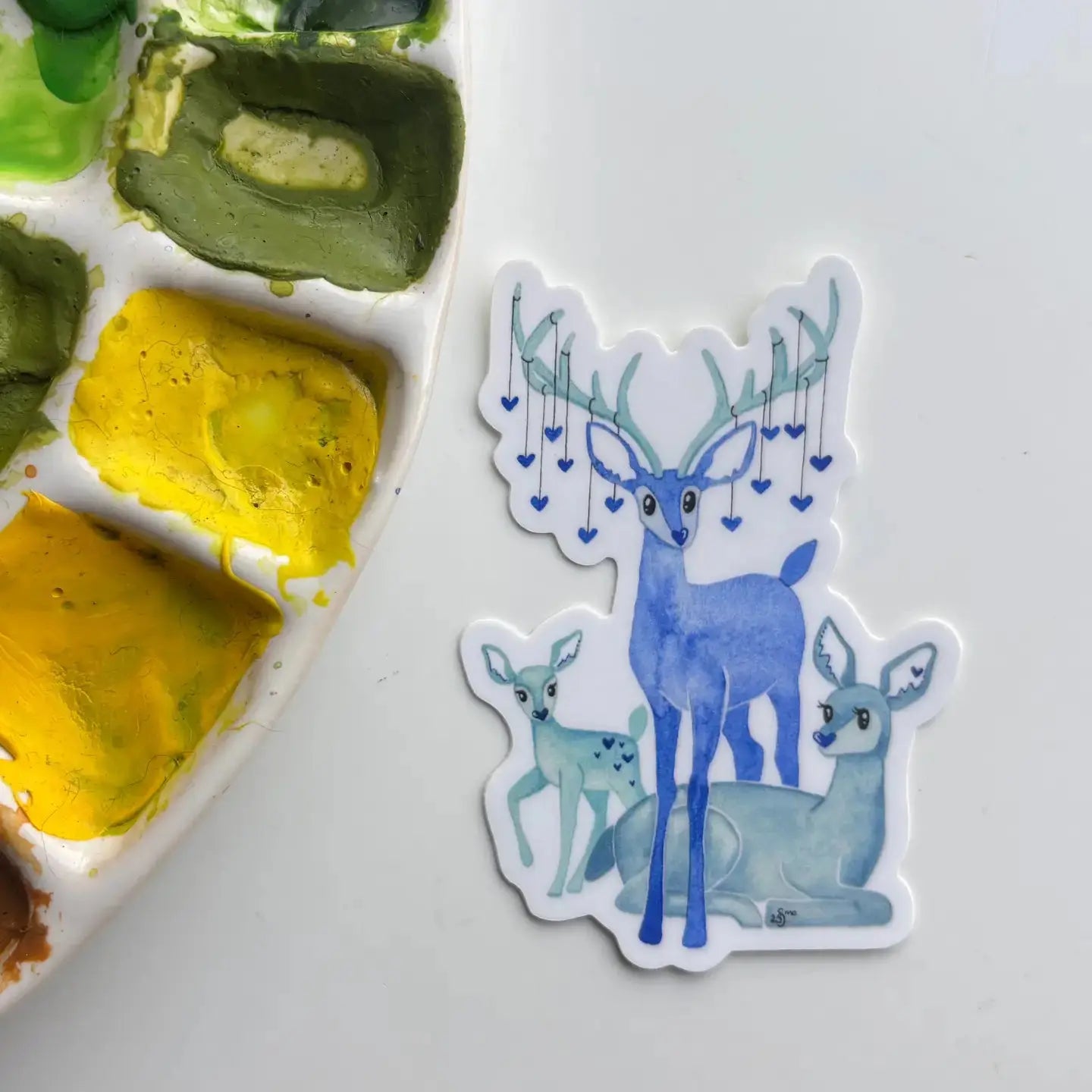 Sticker - Deer Family Trio Owlfeathers Watercolor