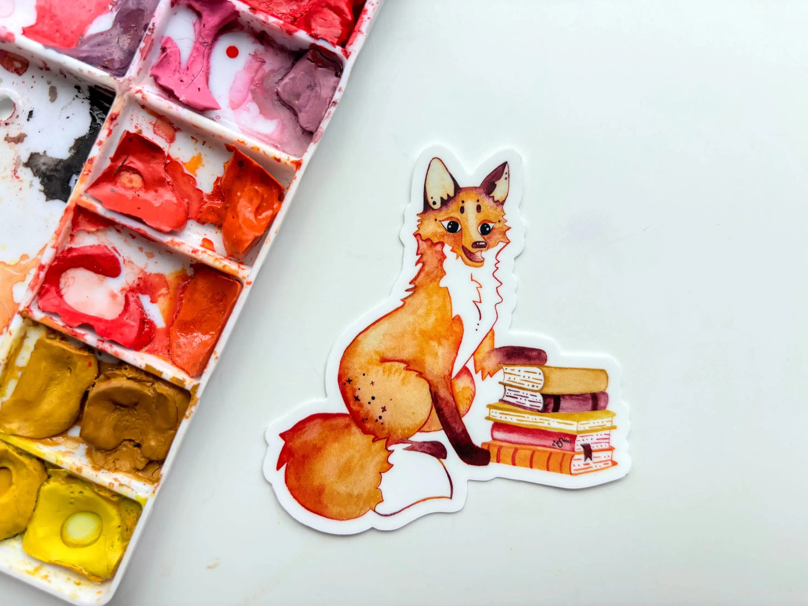 Sticker - Fox with Books Owlfeathers Watercolor
