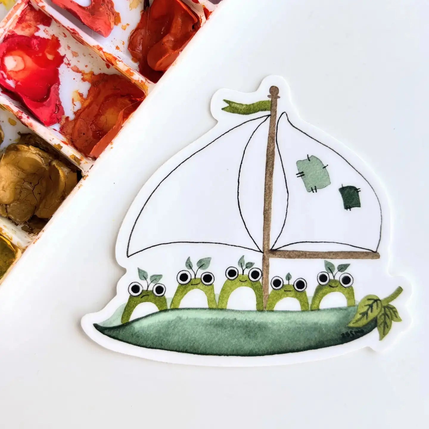 Sticker - Frogs in a Boat Owlfeathers Watercolor