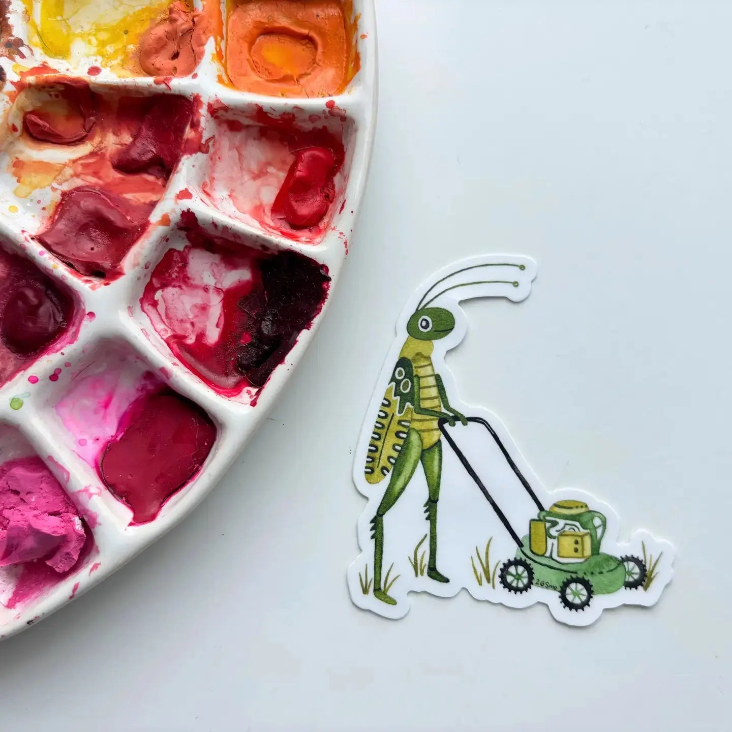 Sticker - Mowing Grasshopper Owlfeathers Watercolor