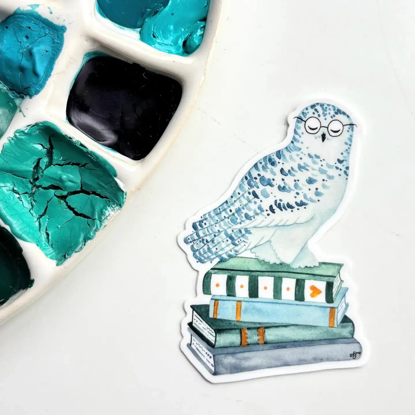 Sticker - Owl and Books Owlfeathers Watercolor