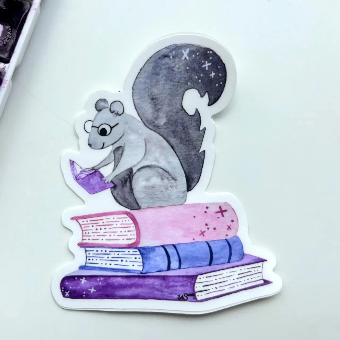 Sticker - Reading Squirrel Owlfeathers Watercolor