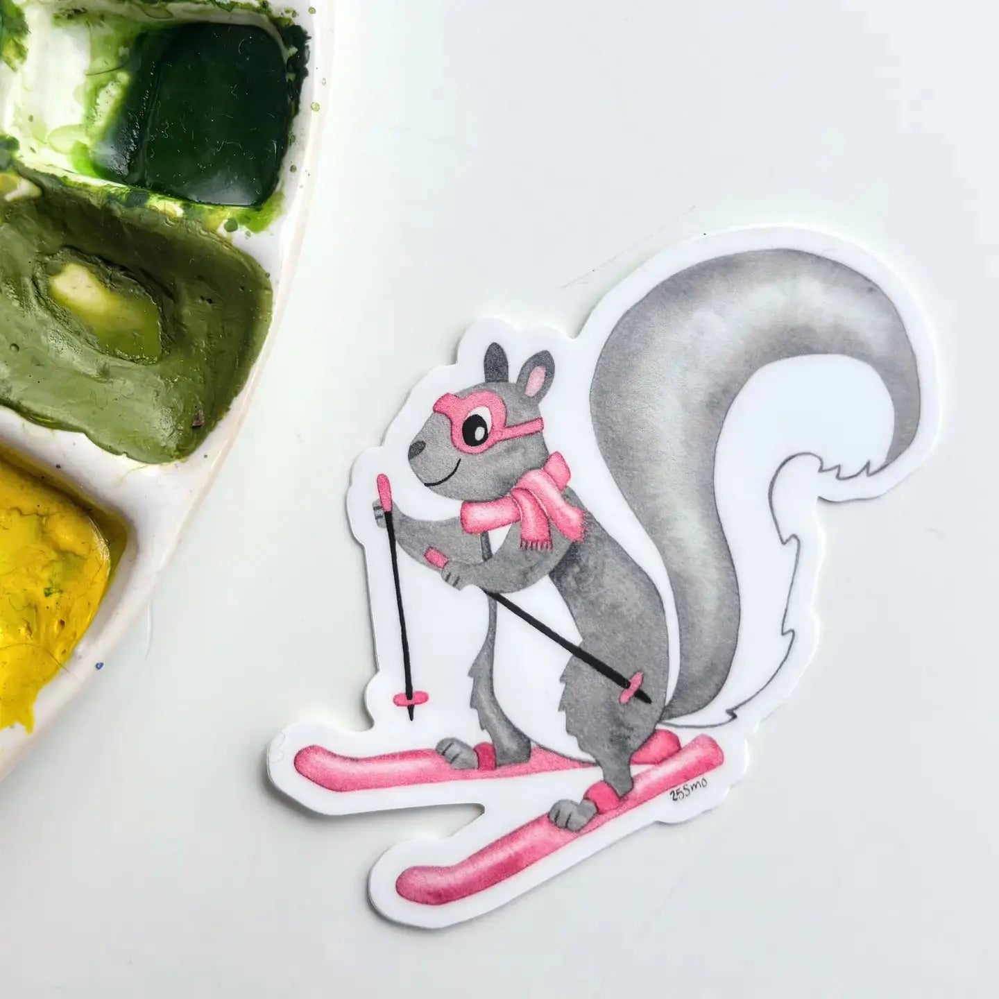 Sticker - Skiing Squirrel Owlfeathers Watercolor
