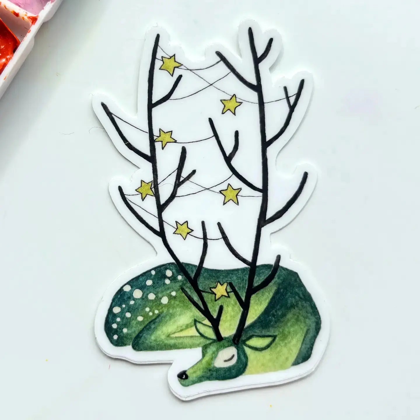 Sticker -Sleeping Star Deer Owlfeathers Watercolor
