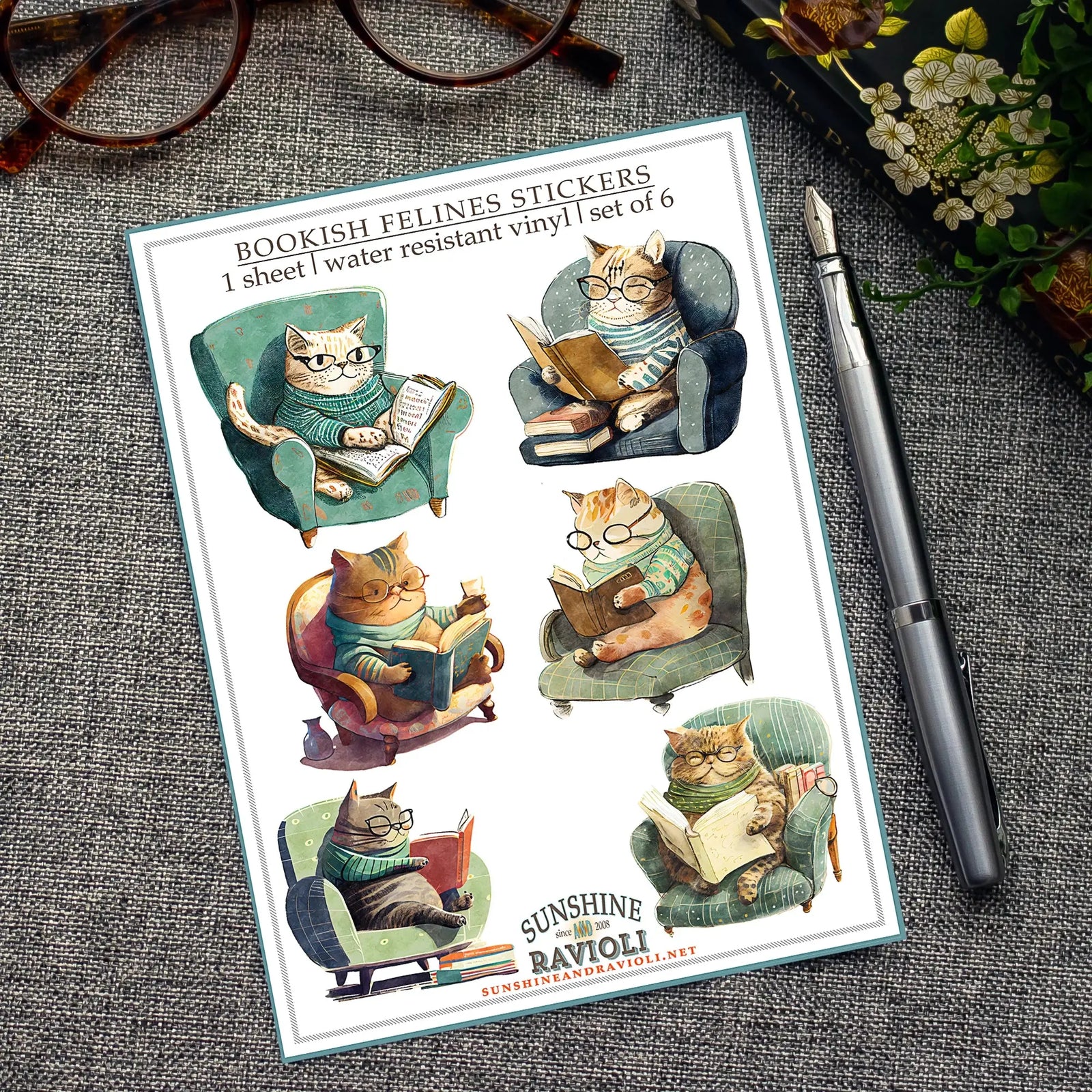 Stickers - Bookish Felines Sunshine and Ravioli