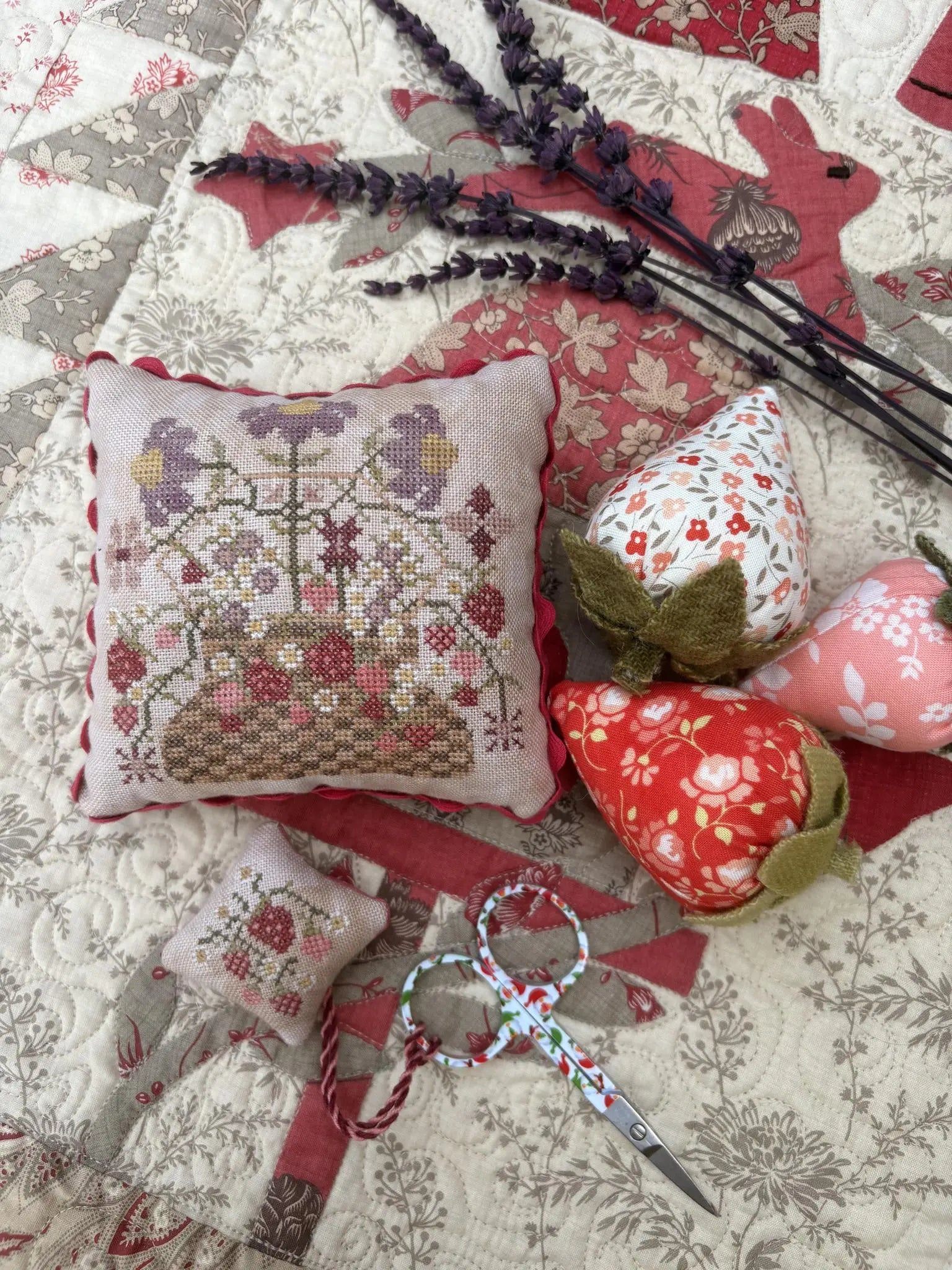 Strawberry Basket Pinkeep & Scissor Fob by Pansy Patch (Pre-order) Pansy Patch