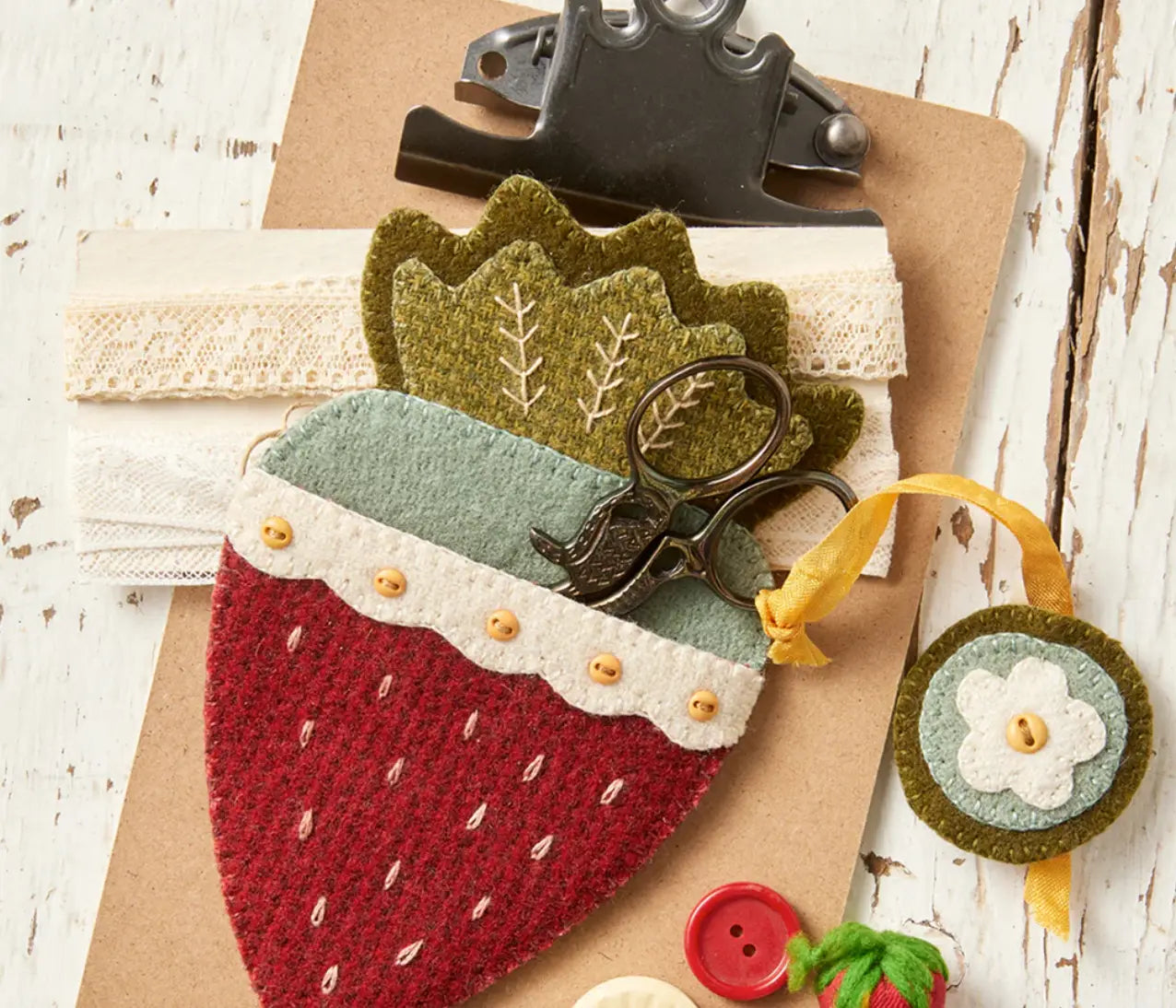 Strawberry Scissor Holder & Fob Wool Applique by Buttermilk Basin Buttermilk Basin