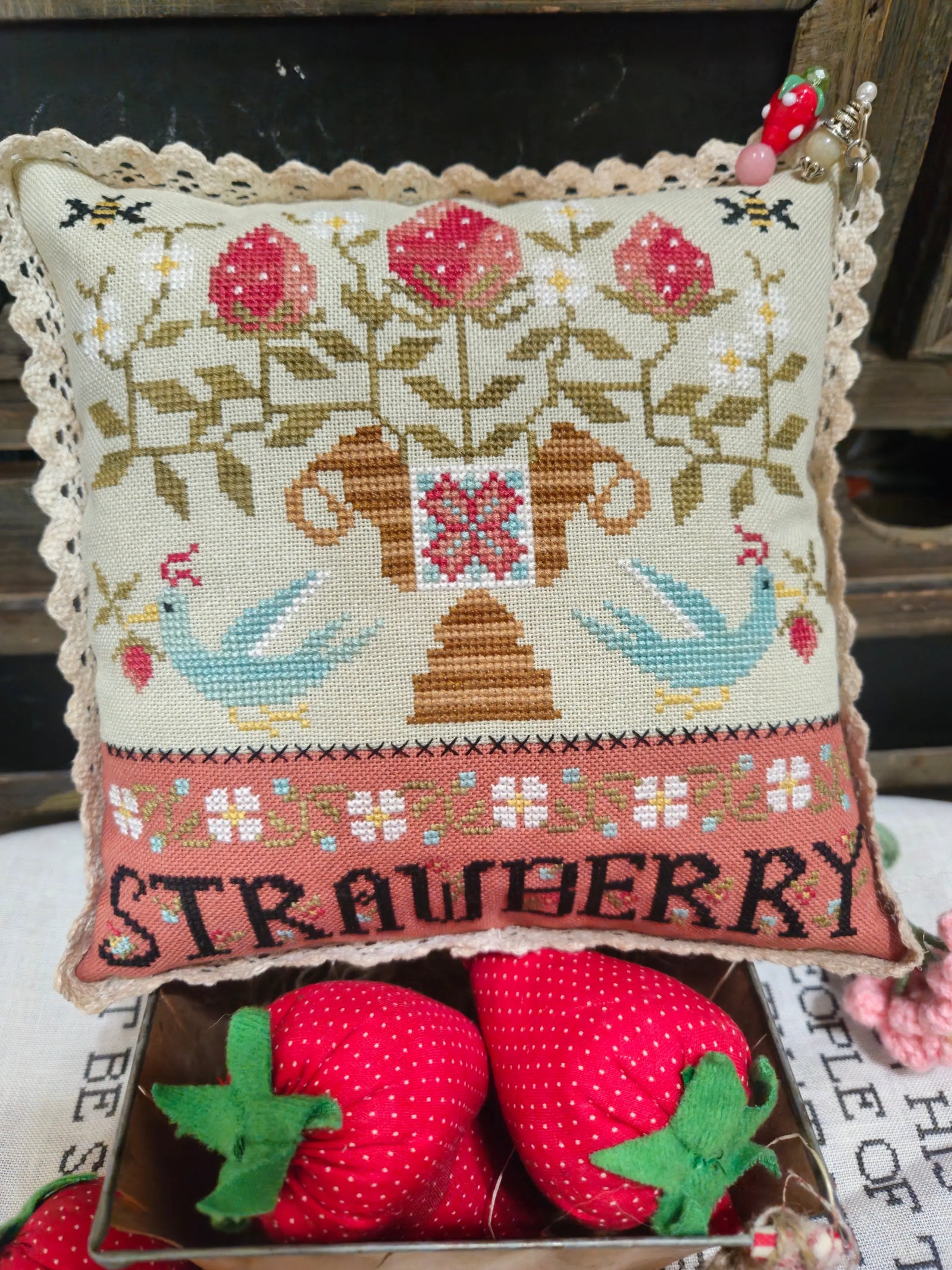 Strawberry Urn by Quaint Rose Needlearts (Pre-order) Quaint Rose Needlearts