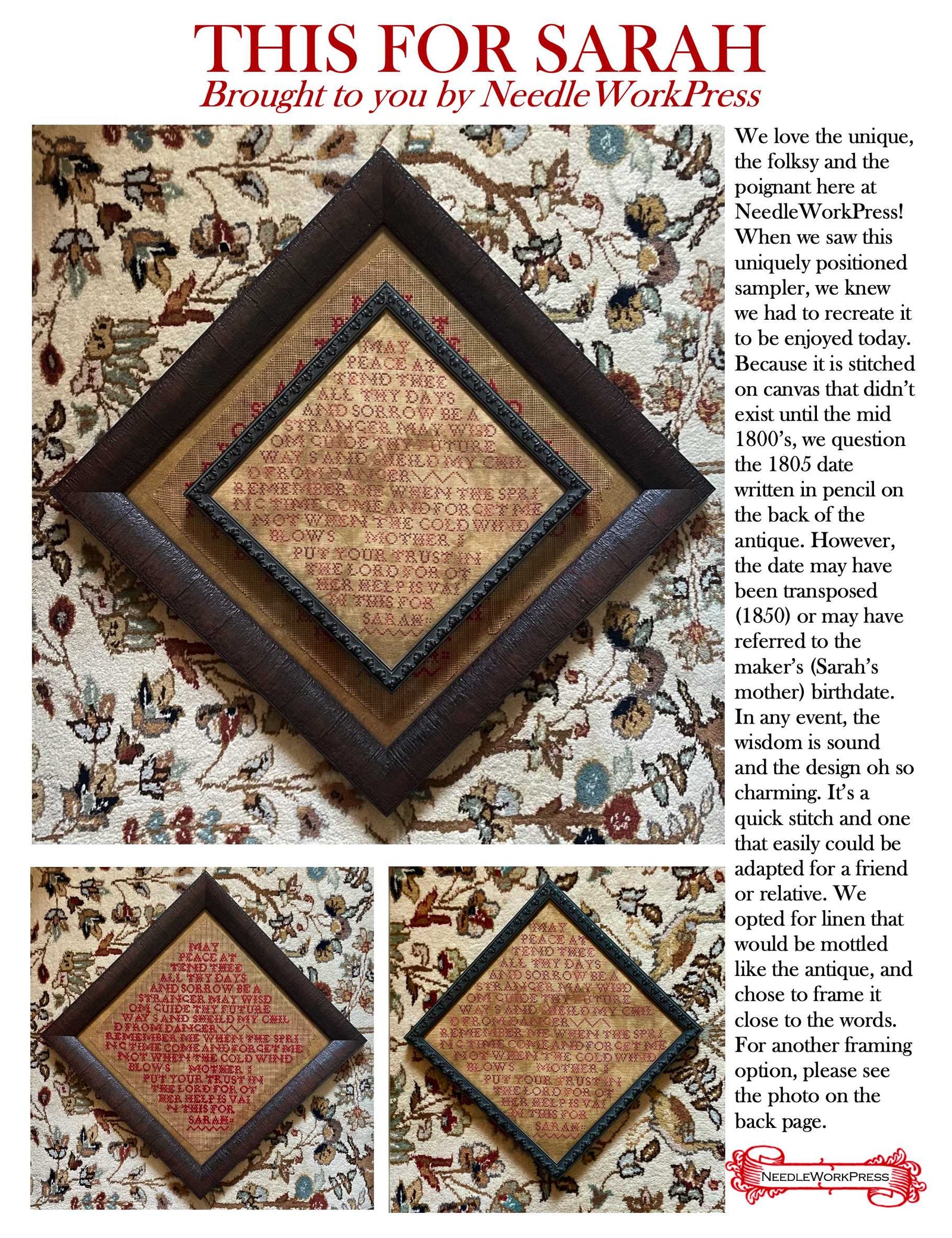 This For Sarah by Needlework Press (pre-order) Needlework Press