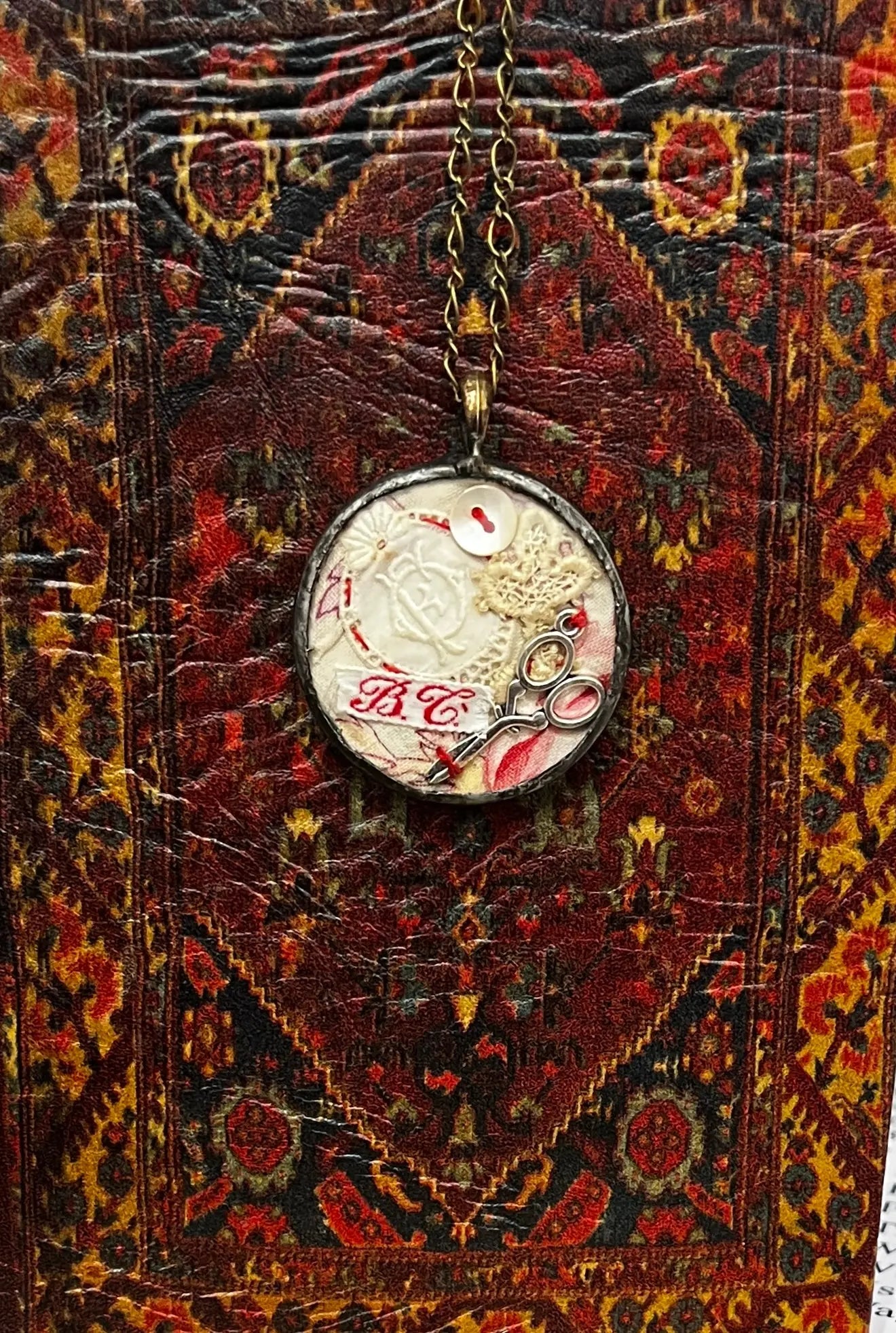 Vintage Stitching Necklace Collage (B Silver) by The Queen Bee Handmade The Queen Bee Handmade