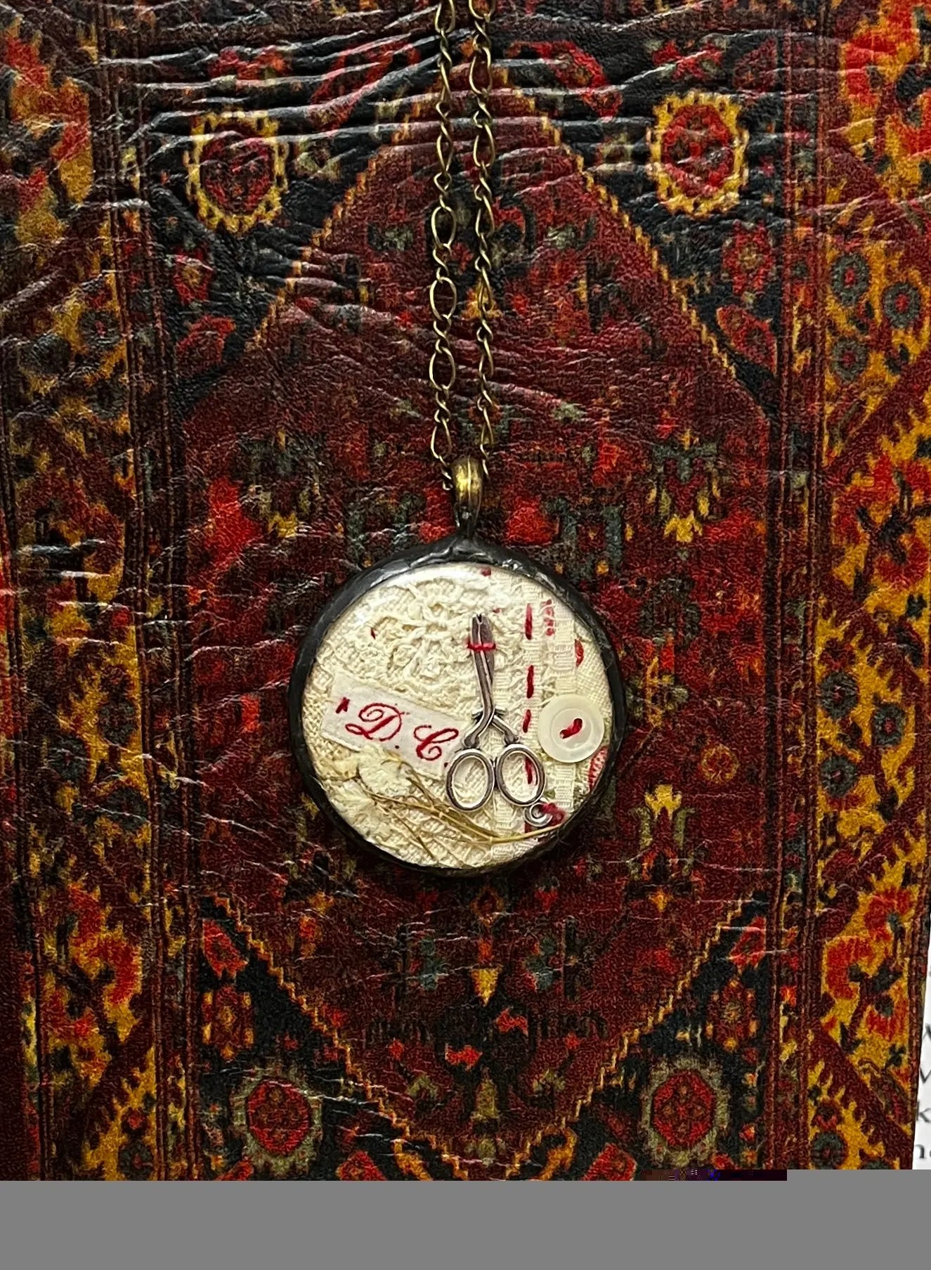 Vintage Stitching Necklace Collage (D Silver) by The Queen Bee Handmade The Queen Bee Handmade