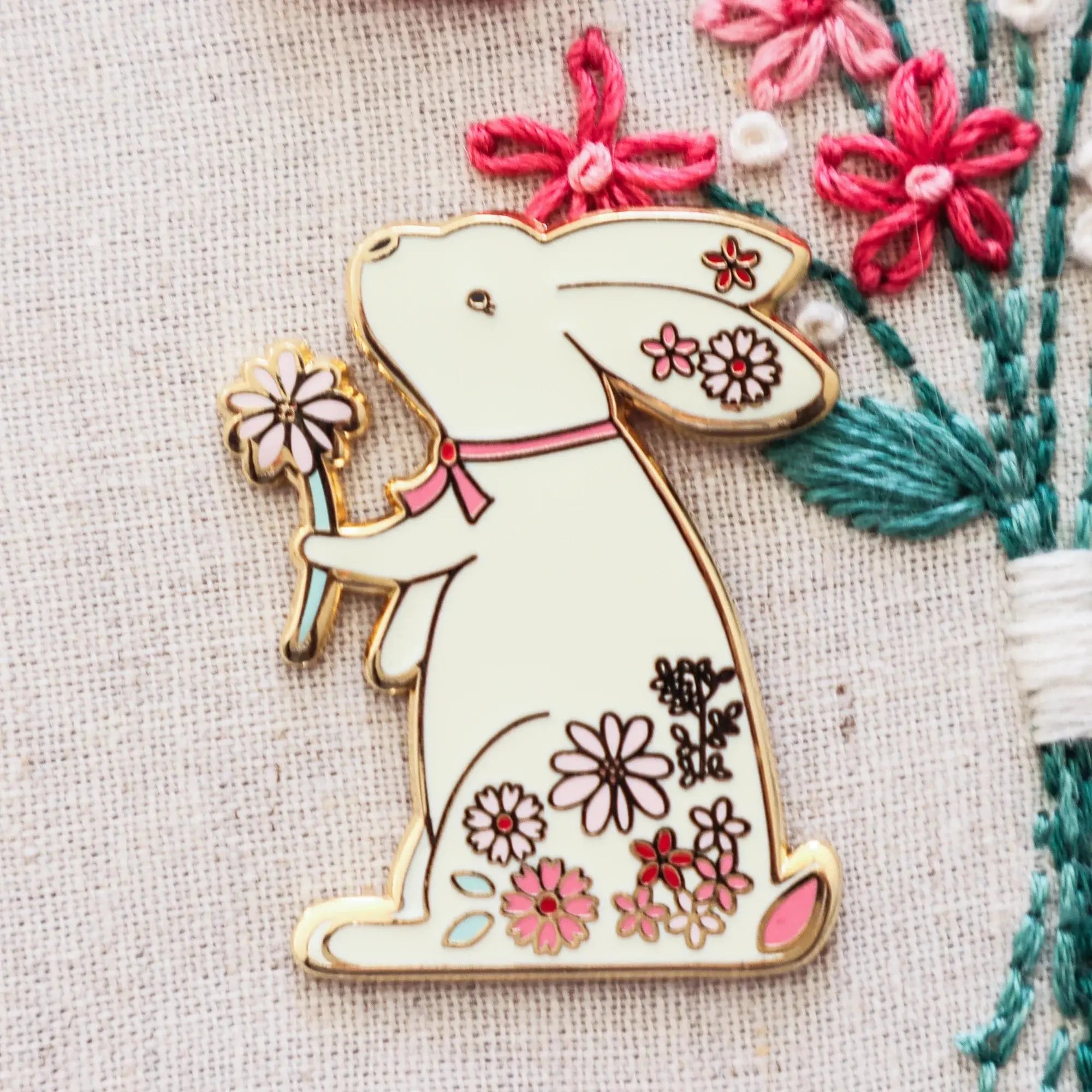 Floral Bunny Needle Minder by Flamingo Toes Flamingo Toes