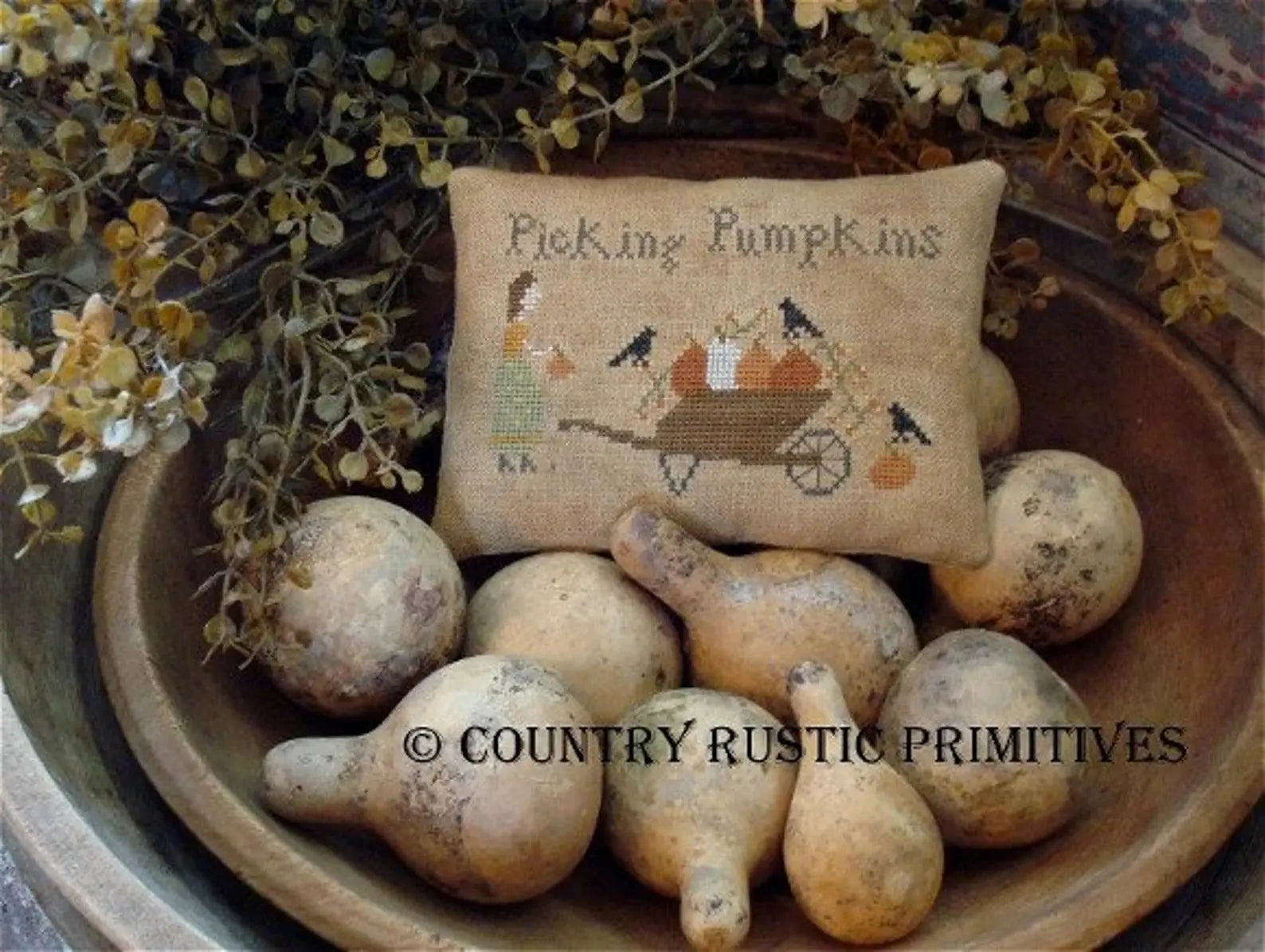 Picking Pumpkins Pillow Tuck by Country Rustic Primitives Colorado Cross Stitcher